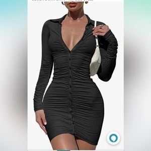 Black longsleeved roost, collared button up, sexy dress size XL
